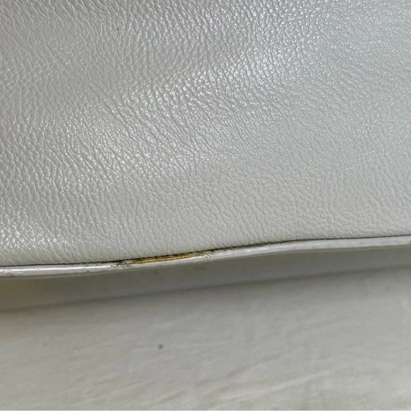 NINE WEST Vintage 90s Y2K faux leather light grey minimalist neutral tote bag - Picture 5 of 16